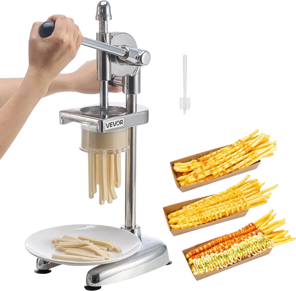 VEVOR Commercial French Fry Cutter, Stainless Steel Fried Potato Strips Squeezer, Long French Fries Maker with Pull-out Extruder, Manual Mashed Potato Squeezer Machine for Restaurants & Home Kitchen