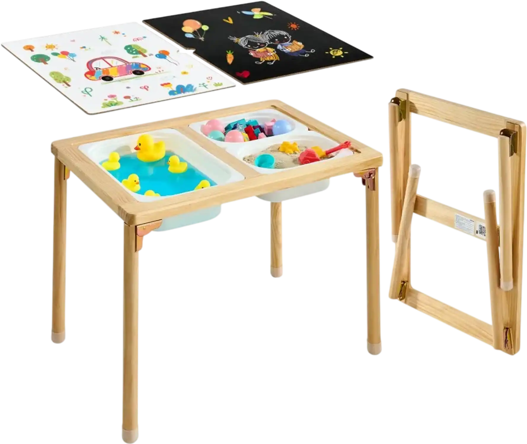 Vevor Sensory Table Foldable Wooden Kids Activity Table with Double-Sided Board New