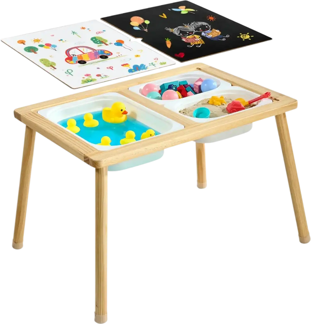 VEVOR Sensory Table for Toddlers, Wooden Kids Activity Table with Reversible Double-Sided Board, Storage Bins, and Non-Slip Feet, for Boys and Girls Playing Sand and Water, Drawing, Studying, Dining