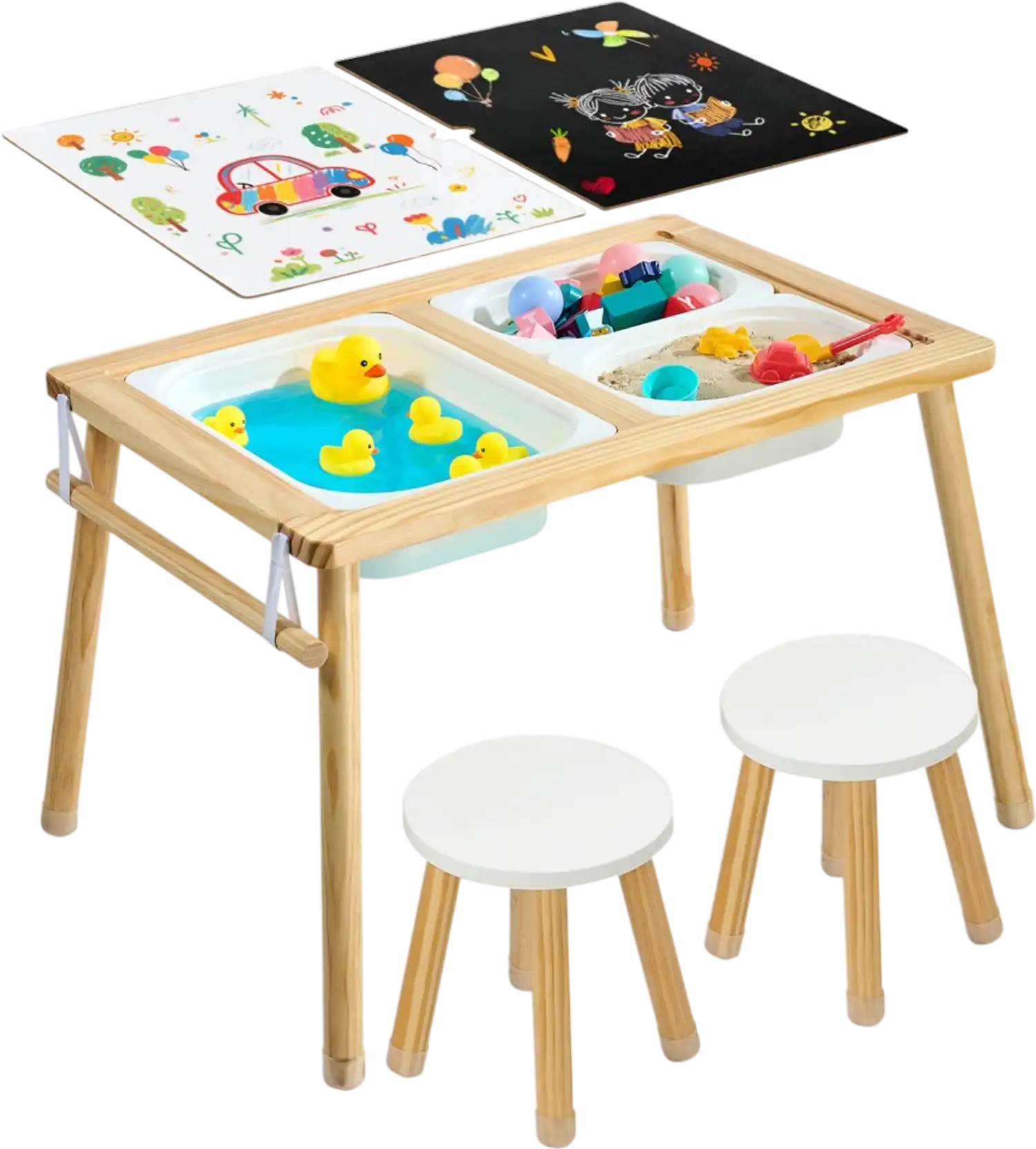 Vevor Sensory Table Wooden Kids Activity Table with 2 Stools Double-Sided Board New