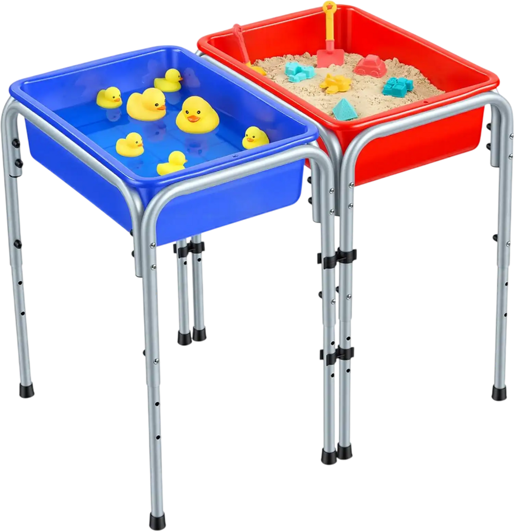 VEVOR Sensory Table for Toddlers, Kids 2-Station Sand and Water Adjustable Play Table with Detachable Storage Bins and Non-Slip Feet, Carbon Steel Frame, Rounded Corners, for Boys and Girls Exploring