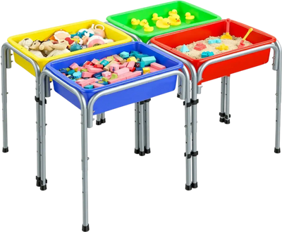 VEVOR Sensory Table for Toddlers, Kids 4-Station Sand and Water Adjustable Play Table with Detachable Storage Bins and Non-Slip Feet, Carbon Steel Frame, Rounded Corners, for Boys and Girls Exploring