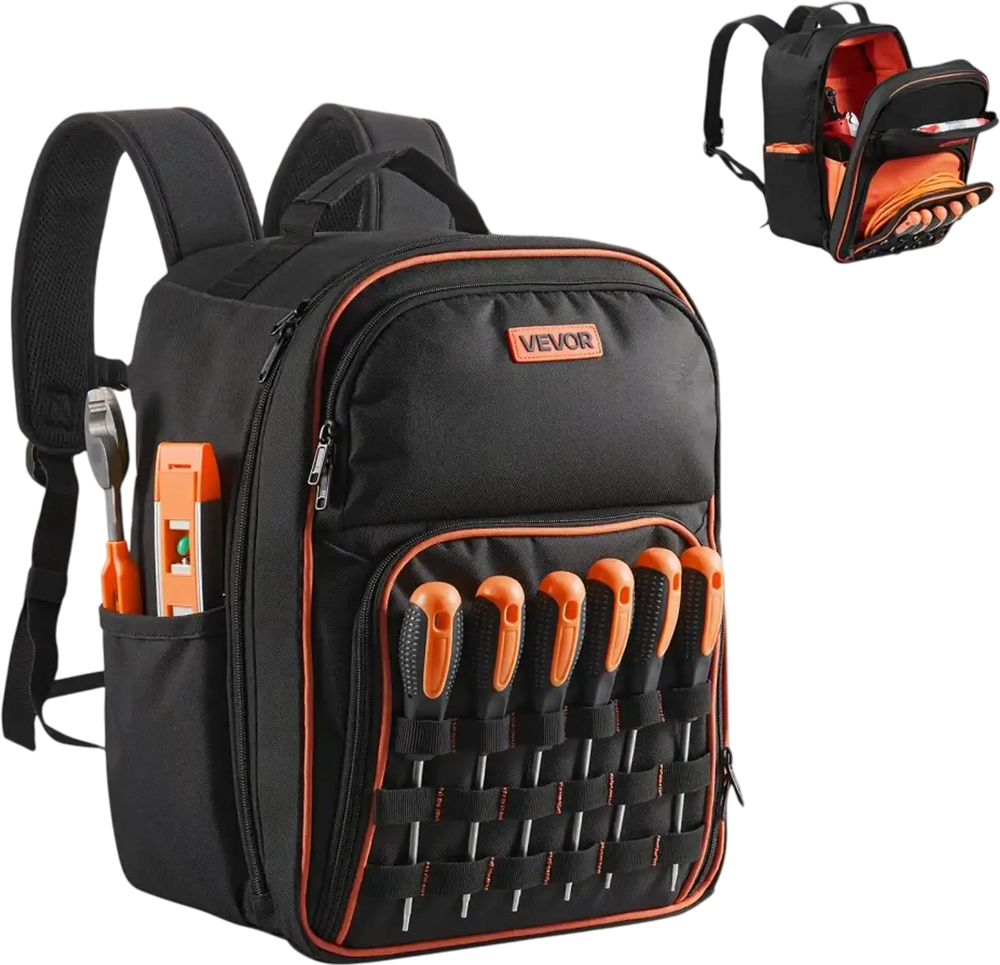 VEVOR Tool Backpack, 49 Pockets, Heavy-duty Tools Storage Organizer Work Bags with Laptop Compartment & Reinforced Fabric Base, Electrician Jobsite Backpack for Electrician, Repairman