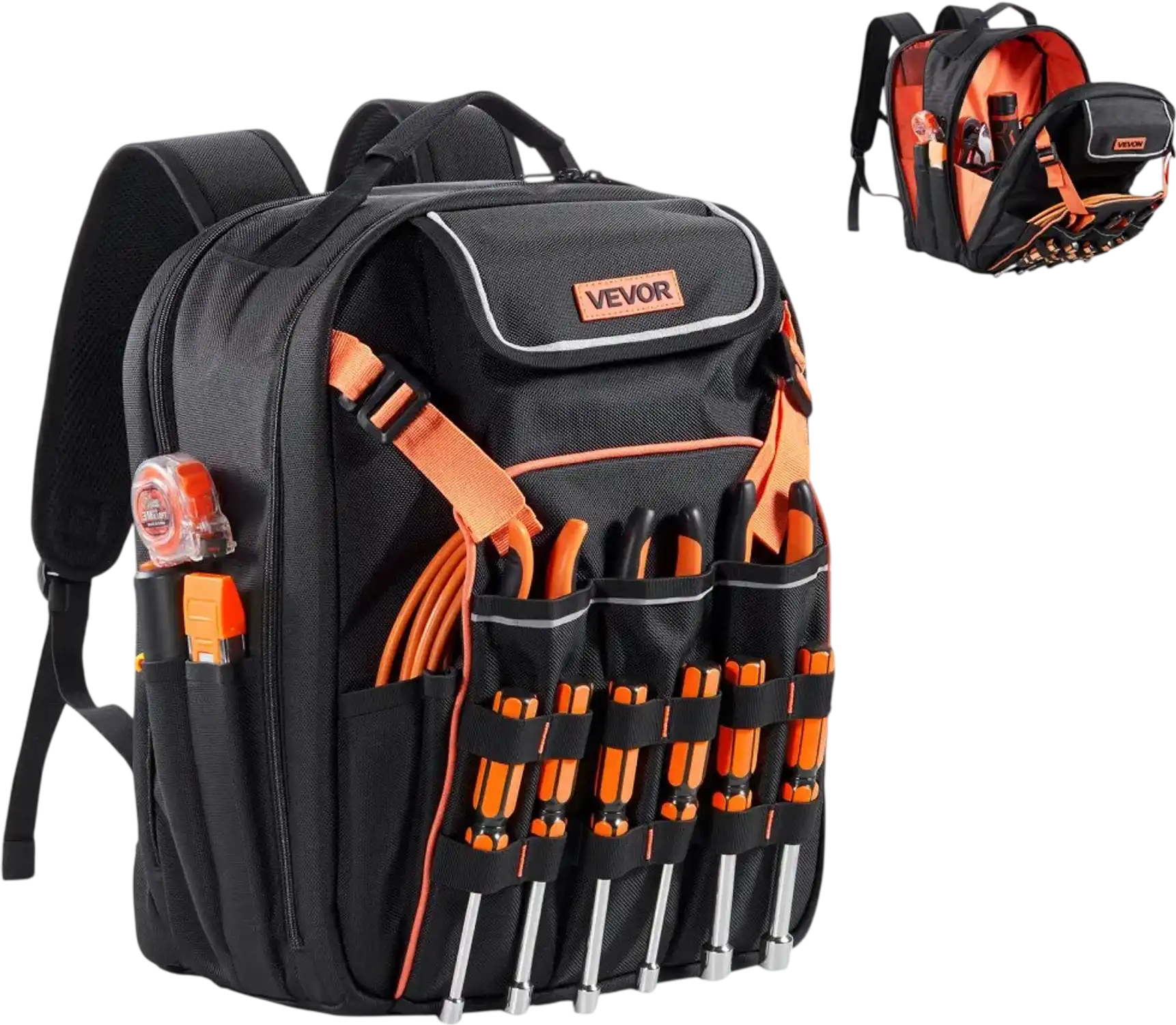 Vevor Tool Backpack Heavy-Duty 45-Pocket Jobsite Organizer with Laptop Compartment New