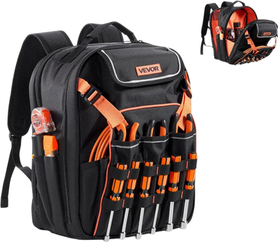 VEVOR Tool Backpack, 45 Pockets, Heavy-duty Tools Storage Organizer Work Bags with Laptop Compartment & Reinforced Fabric Basee, Electrician Jobsite Backpack for Electrician, Repairman