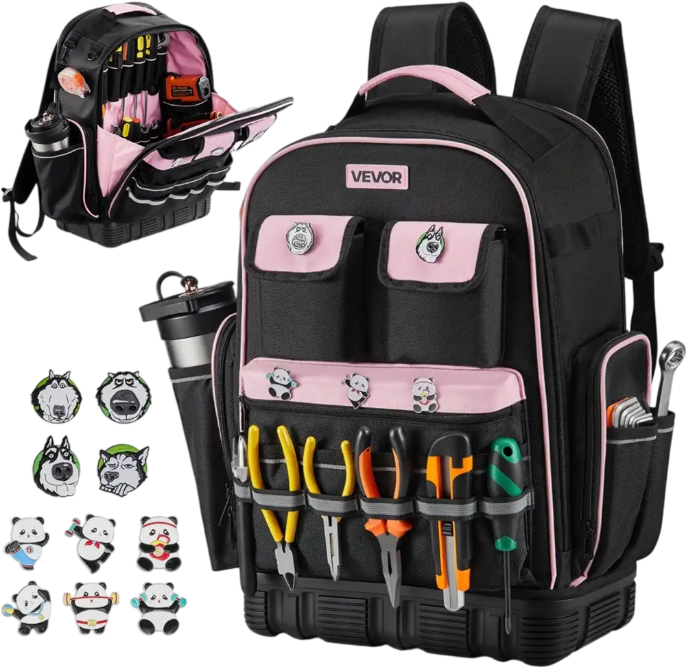 VEVOR Tool Backpack, 56 Pockets, Heavy-duty Tools Storage Organizer Work Bags with Laptop Compartment & Molded Base, Electrician Jobsite Backpack for Electrician, Repairman, and HVAC Techs