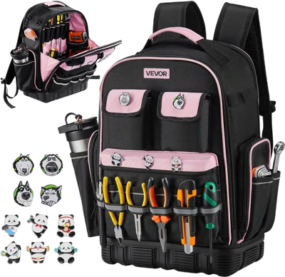 VEVOR Tool Backpack, 56 Pockets, Heavy-duty Tools Storage Organizer Work Bags with Laptop Compartment & Molded Base, Electrician Jobsite Backpack for Electrician, Repairman, and HVAC Techs