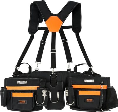 Vevor Tool Belt Heavy Duty 29-Pocket Adjustable Suspenders Black New