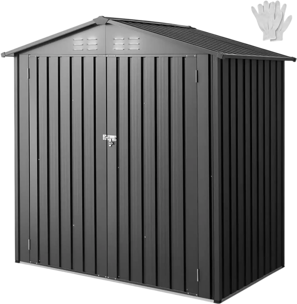 VEVOR 6 x 4 FT Metal Garden Shed, Outdoor Storage Shed with Lockable Doors & 4 Louver Vents, Peak Roof Metal Sheds Outdoors Storage, Storaged Sheds Clearance for Backyard, Garden, Patio, Bike, Gray
