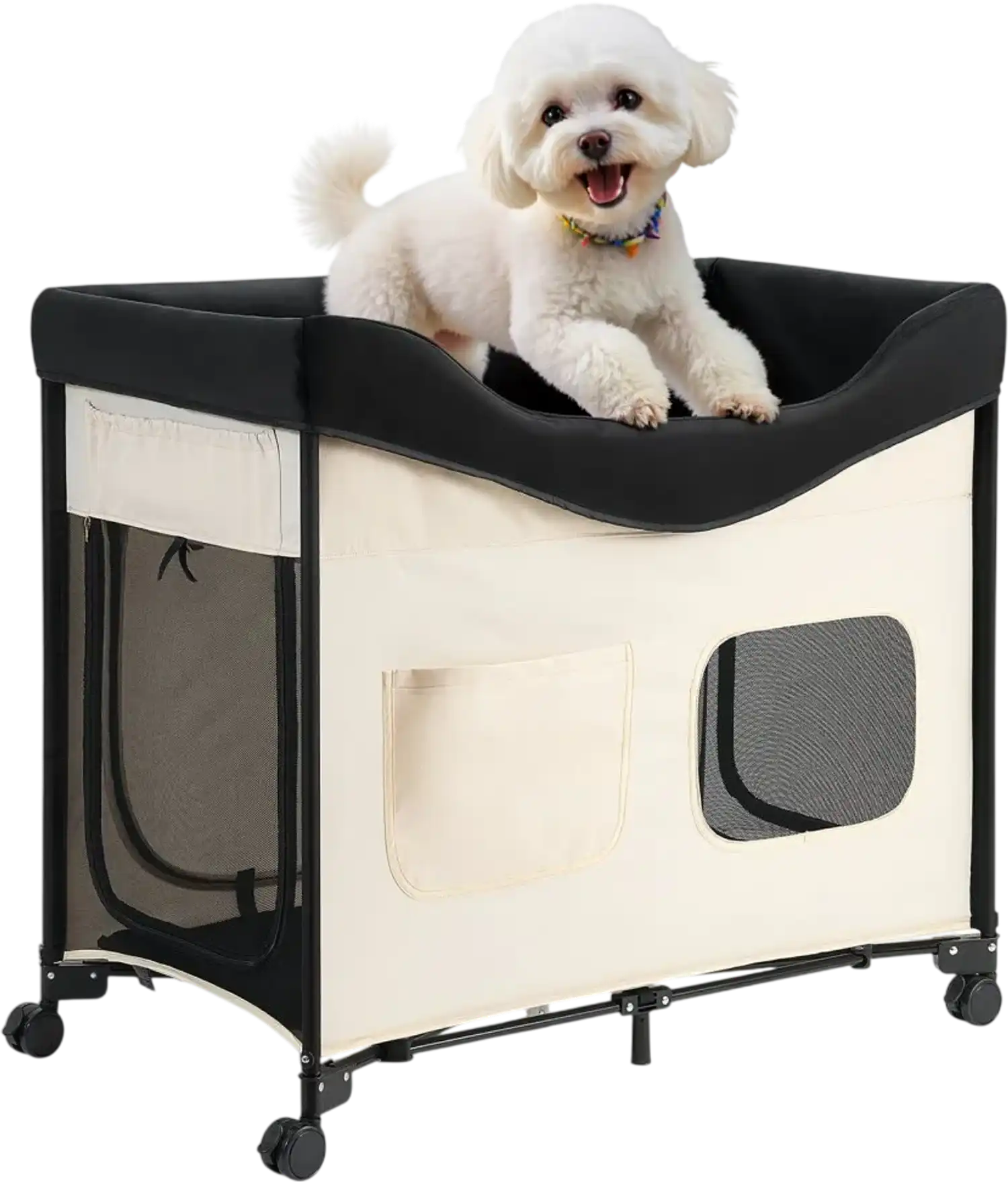 Vevor Pet Bed Elevated Lounge Foldable Bunk Dog Bed with Wheels Side Bags L Beige New