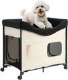 VEVOR Elevated Lounge Pet Bed, Foldable Bunk Dog Bed with 600D Oxford Cloth and Dutch Velvet, Portable Raised Cot with Wheels, Side Storage Bags, and Carry Bag for Cats & Dogs, L, Beige