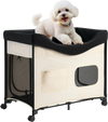 VEVOR Elevated Lounge Pet Bed, Foldable Bunk Dog Bed with 600D Oxford Cloth and Dutch Velvet, Portable Raised Cot with Wheels, Side Storage Bags, and Carry Bag for Cats & Dogs, XL, Beige