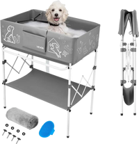 VEVOR Dog Bathtub, Elevated Dog Bath Tub, Collapsible Pet Bathing Grooming Wash Station, Portable Foldable Space-saving, with Built-In Drain Hose for Small and Medium Pet Cat Indoor & Outdoor, Gray