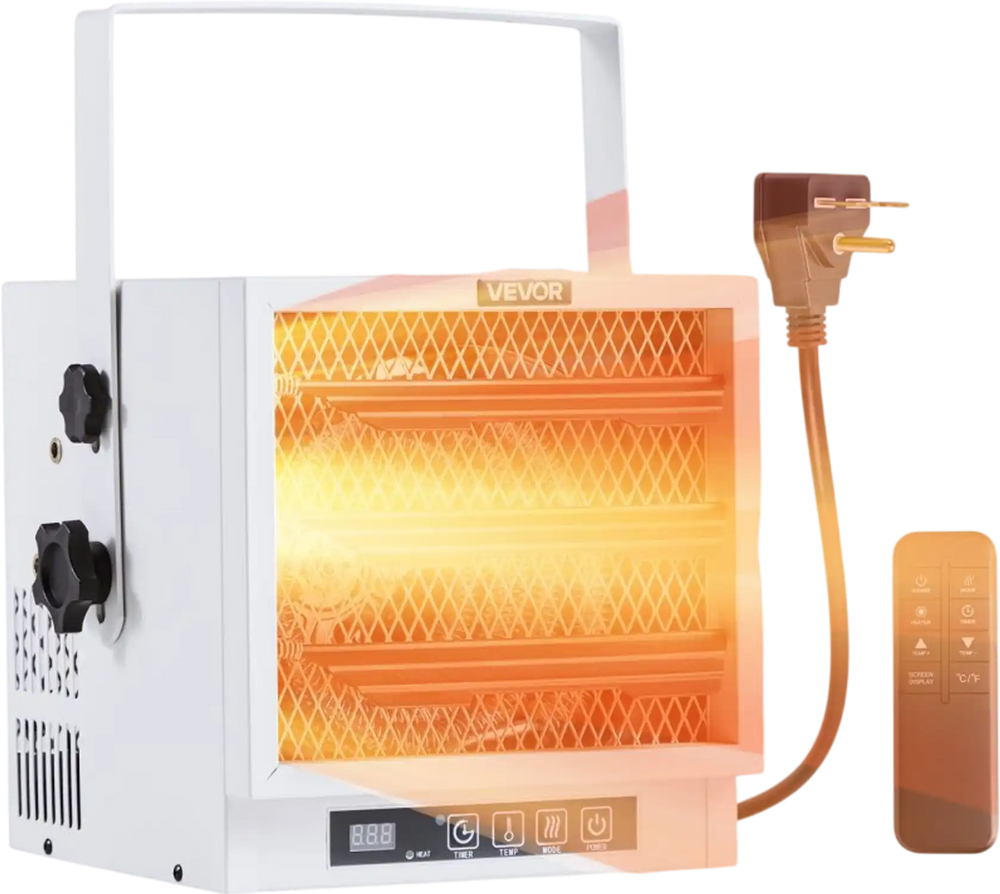 VEVOR Electric Garage Heater, 4800-Watt with Remote Control & 10 Hour Timer & Overheat Protection Wall/Ceiling Mounted Shop Heater, Commercial Fan-forced for Indoor Workshop  Warehouse,240V White