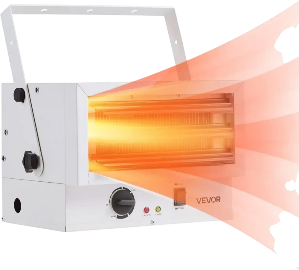 VEVOR Electric Garage Heater, 5000-Watt (2500/5000W) Ceiling Mounted Shop Heater, 2 Settings & Overheat Protection & Low Noise Cross-flow, Commercial for Indoor Workshop  Warehouse,240V White