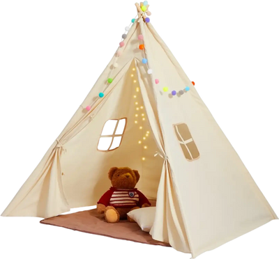 Vevor Play Tent Kids Teepee with Mat and Plush Decorative Balls Beige New