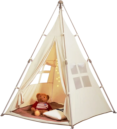Vevor Kids Play Tent Foldable Teepee with Mat & Carrying Bag Beige New