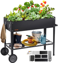VEVOR Raised Garden Bed, 42.5 x 19.5 x 31.5 inch Galvanized Metal Planter Box, Elevated Outdoor Planting Boxes with Legs, for Growing Flowers/Vegetables/Herbs in Backyard/Garden/Patio/Balcony, Black