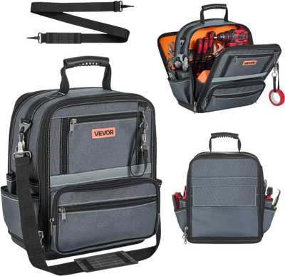 VEVOR Tool Bag, 13.2 Inch, 34-Pocket Portable Large Tool Box Organizer Storage, Carry Toolbox with Hard Plastic Base, Large Zipper, Adjustable Shoulder Strap, for Men Women Dad Husband Fathers Day