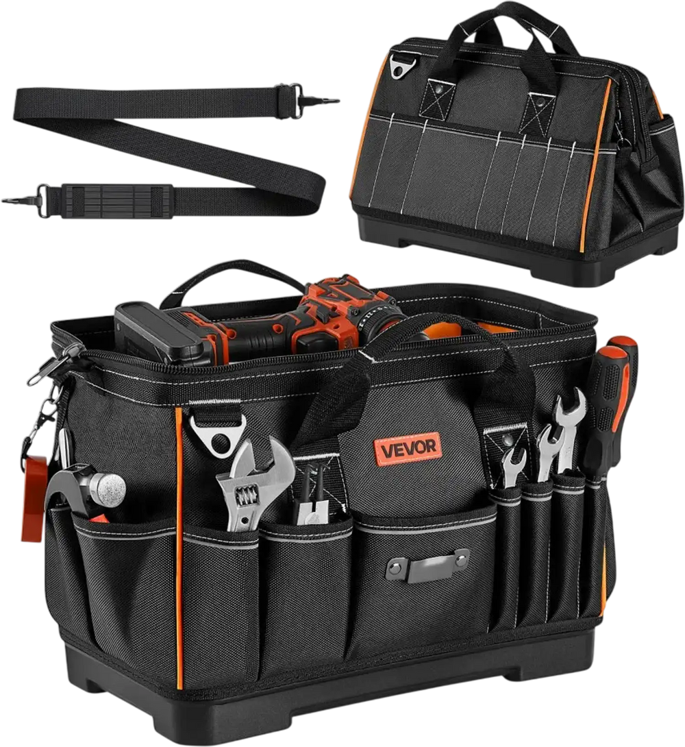 VEVOR Tool Bag, 16.1 Inch, 33-Pocket Portable Large Tool Box Organizer Storage, Toolbox with Water-Resistant Base, Zipper, Adjustable Shoulder Strap Toolbag, for Men Women Dad Husband Fathers Day