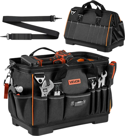 VEVOR Tool Bag, 16.1 Inch, 33-Pocket Portable Large Tool Box Organizer Storage, Toolbox with Water-Resistant Base, Zipper, Adjustable Shoulder Strap Toolbag, for Men Women Dad Husband Fathers Day