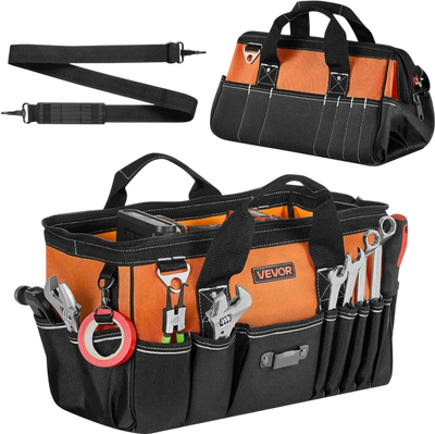 VEVOR Tool Bag, 15.7 Inch, 33-Pocket Portable Tool Box Organizer Storage, Toolbox with Soft Handle, Large Zipper, Adjustable Shoulder Strap, Carrying Toolbag, for Men Women Dad Husband Fathers Day