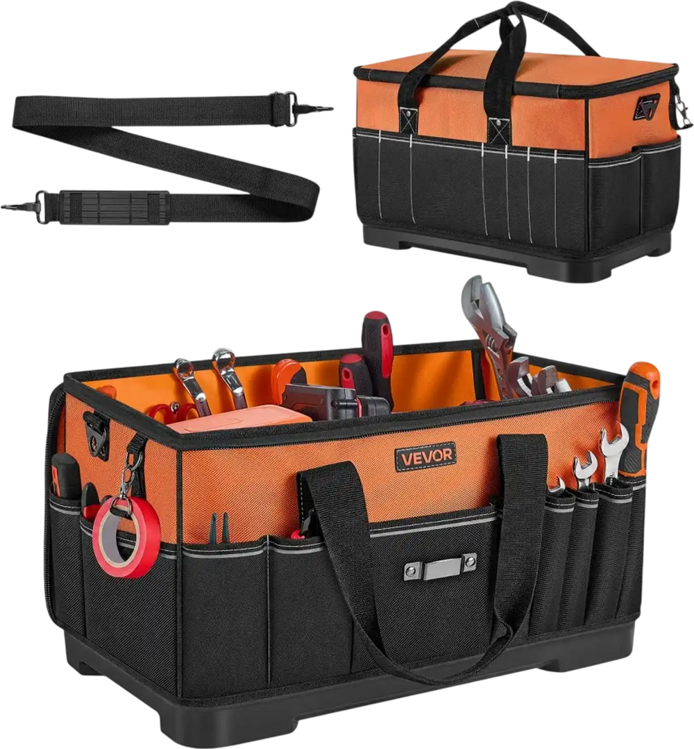 VEVOR Tool Bag, 19.1 Inch, 33-Pocket Portable Large Tool Box Organizer Storage, Toolbox with Water-Resistant Base, Zipper, Adjustable Shoulder Strap Toolbag, for Men Women Dad Husband Fathers Day