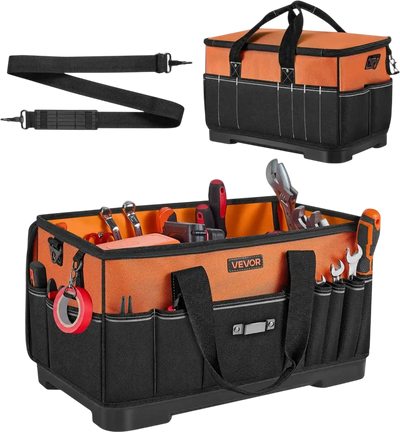VEVOR Tool Bag, 19.1 Inch, 33-Pocket Portable Large Tool Box Organizer Storage, Toolbox with Water-Resistant Base, Zipper, Adjustable Shoulder Strap Toolbag, for Men Women Dad Husband Fathers Day