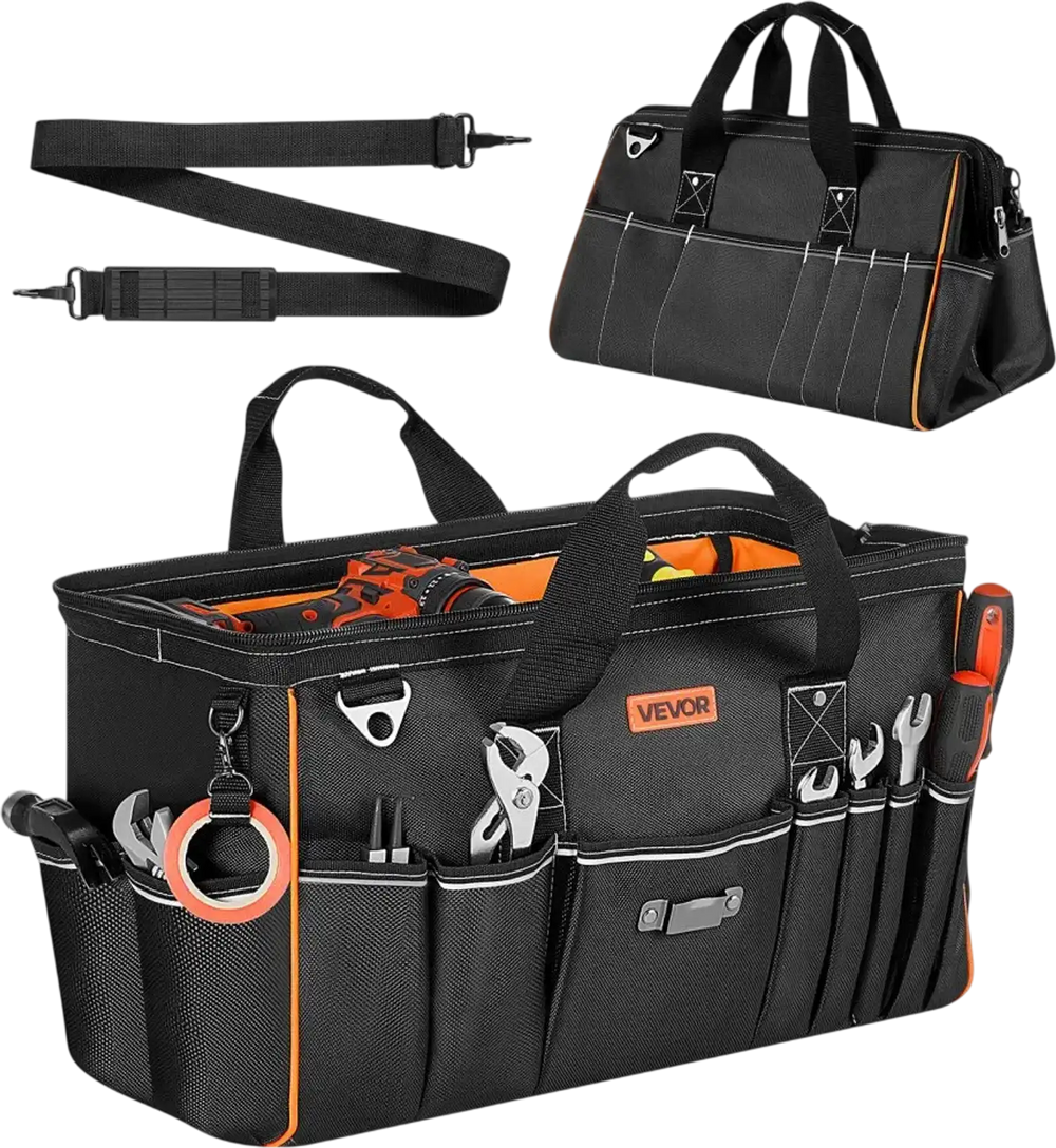 VEVOR Tool Bag, 20 Inch, 33-Pocket Portable Large Tool Box Organizer Storage, Toolbox with Big Zipper, Adjustable Shoulder Strap, Water-Resistant Carry Toolbag, for Men Women Dad Husband Fathers Day