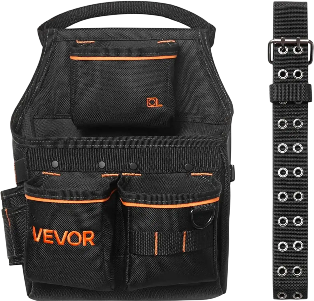 VEVOR Tool Pouch with Belt, 14 Pockets Professional Tool Belt Pouch for Men, Heavy Duty Detachable Adjustable Utility Work Bag for Electrician, Carpenter, Construction, Adjusts Waist 32 to 50 Inches