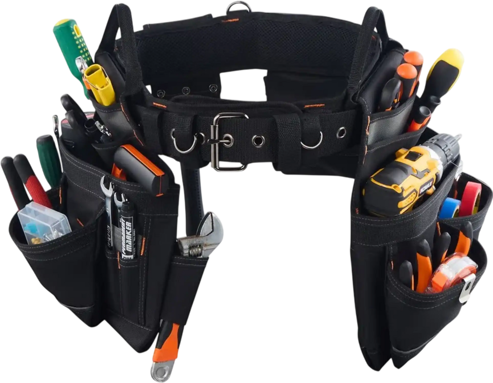 VEVOR Tool Belt, 18 Pockets Professional Tool Pouch for Men, Heavy Duty Adjustable Utility Belt Detachable Work Bag for Electrician, Carpenter, Construction, Work Apron Organizer, Adjusts 31in to 51in