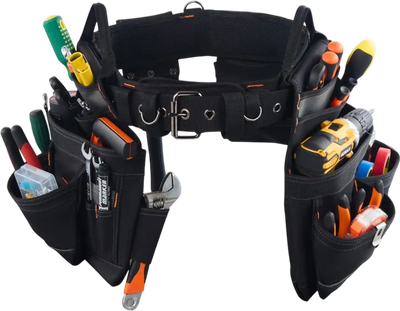 VEVOR Tool Belt, 18 Pockets Professional Tool Pouch for Men, Heavy Duty Adjustable Utility Belt Detachable Work Bag for Electrician, Carpenter, Construction, Work Apron Organizer, Adjusts 31in to 51in