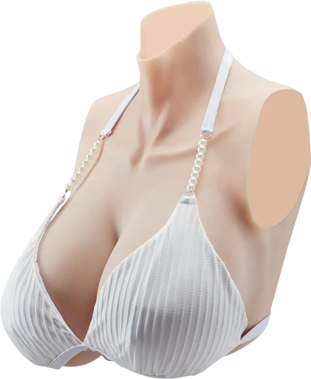 VEVOR Silicone Breastplate, H-Cup High Neckline Fake Breasts for Crossdressers, Realistic Silicone-Filled Fake Boobs Breast Forms for Transgender Cosplay Drag Queen, Ivory