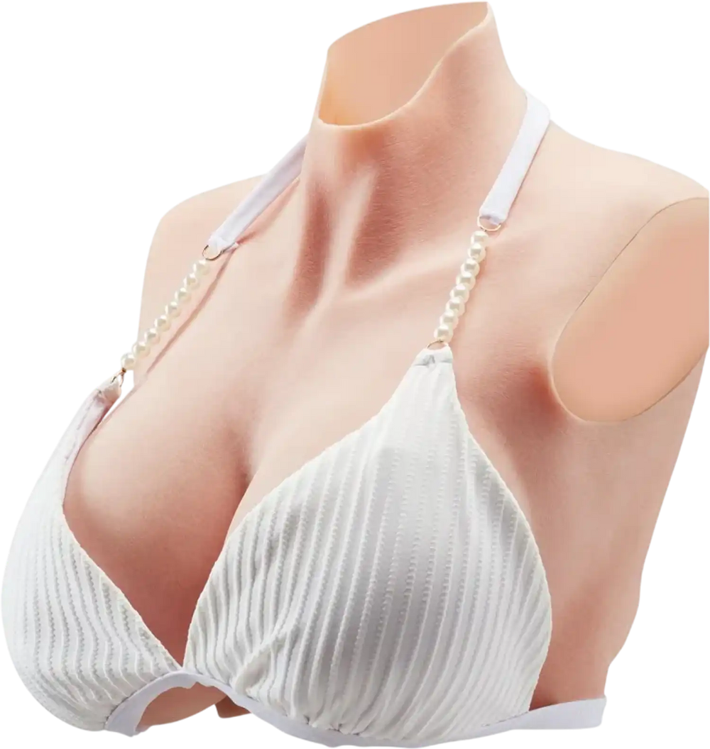 VEVOR Silicone Breastplate, K Sized High Neckline Fake Breasts for Crossdressers, Realistic Silicone-Filled Fake Boobs Breast Forms for Transgender Cosplay Drag Queen, Ivory