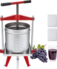 VEVOR Fruit Wine Press, 3.96Gal/15L, Stainless Steel Manual Juice Maker, Heavy Duty T-Shaped Handle & Cross-beam for Cider Apple Grape Vegetable Press, with 2 Filter Bags, for Kitchen Home Brewing