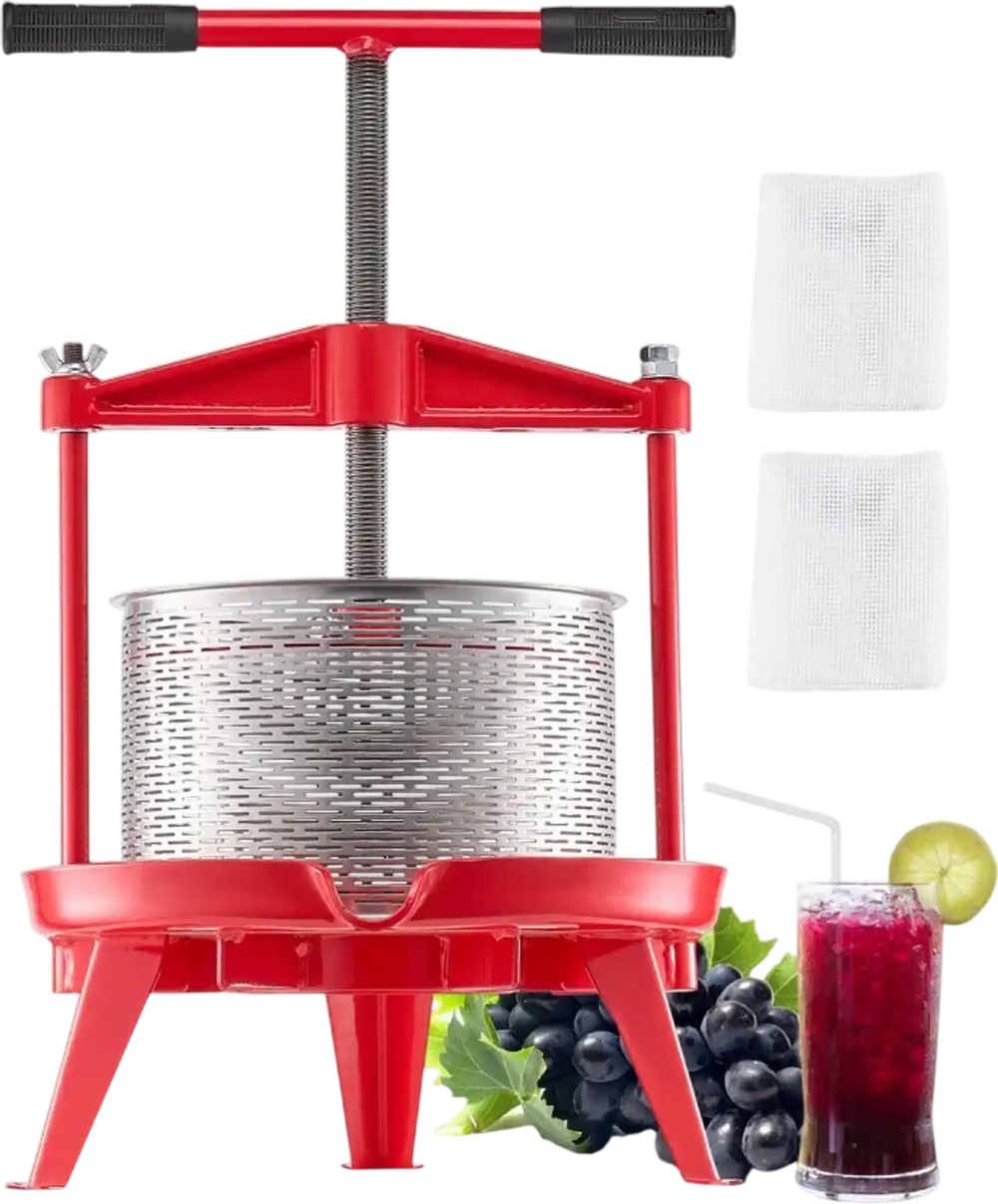 VEVOR 2.38 Gal/9L Fruit Wine Press, Stainless Steel Basket with Cross-beam and Triangular Structure, Manual Juice Maker, Cider Apple Grape Tincture Making Press with T-Handle for Kitchen Home