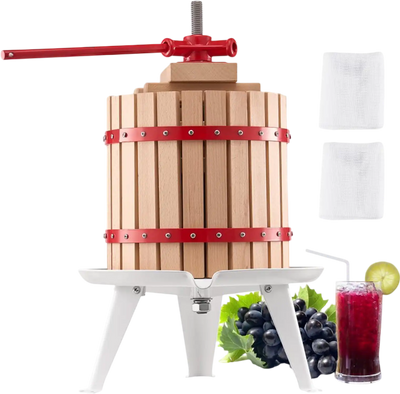 VEVOR 3.2 Gal/12L Fruit Wine Press, Solid Wood Basket with 8 Blocks, Heavy Duty Manual Juice Maker, Cider Apple Grape Tincture Honey Olive Oil Making Press with Handle for Kitchen, Home