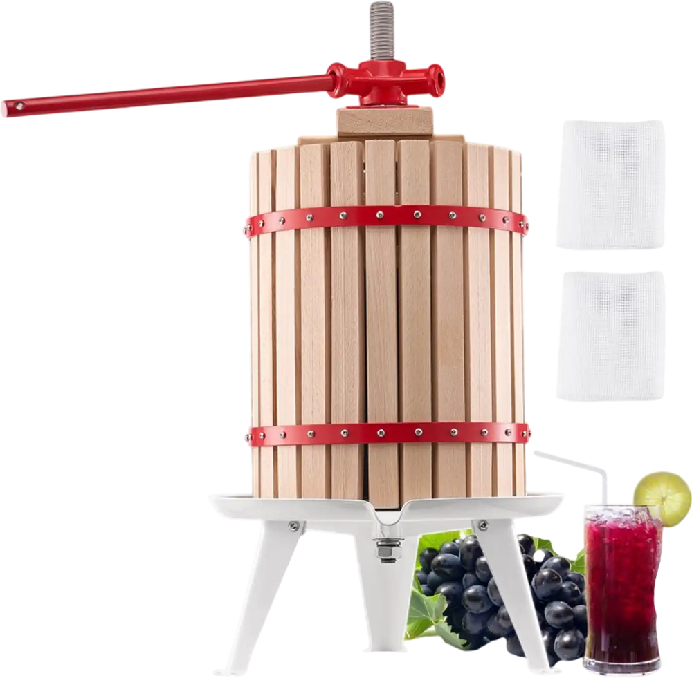 VEVOR 4.75 Gal/18L Fruit Wine Press, Solid Wood Basket with 8 Blocks, Heavy Duty Manual Juice Maker, Cider Apple Grape Tincture Honey Olive Oil Making Press with Handle for Kitchen, Home