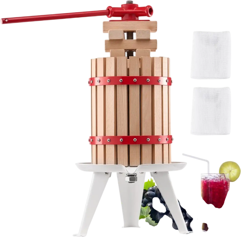 VEVOR 1.6 Gal/6L Fruit Wine Press, Solid Wood Basket with 8 Blocks, Heavy Duty Manual Juice Maker, Cider Apple Grape Tincture Honey Olive Oil Making Press with Handle for Kitchen, Home