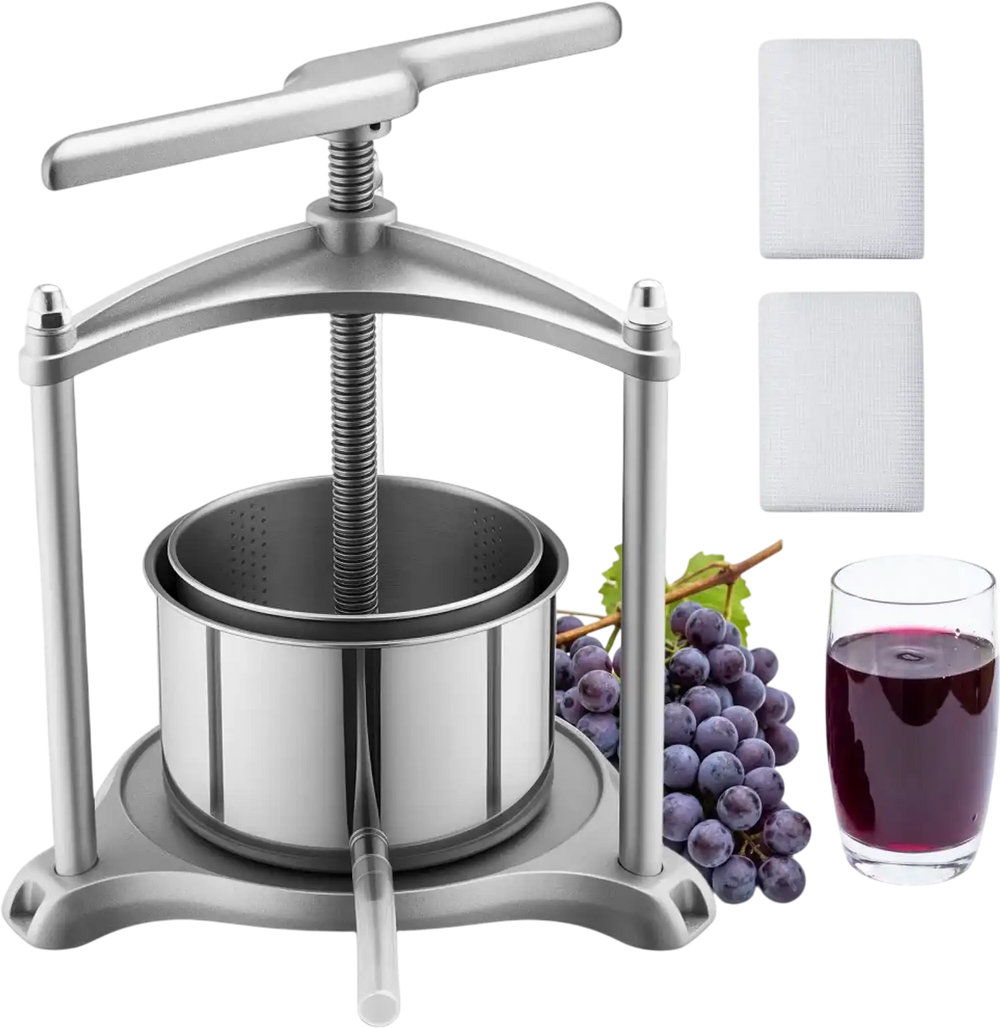 VEVOR Fruit Wine Press, 0.8 Gallon/3L, Stainless Steel Manual Juice Maker with Powerful T-Shaped Handle, Juice Making for Apple/Grape/Orange/Berry, Cheese/Tincture/Herbal Press, for Kitchen Home