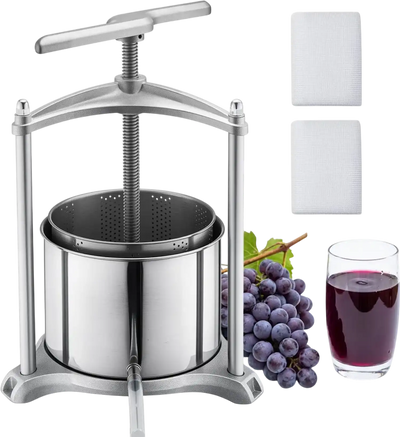 VEVOR Fruit Wine Press, 1.6 Gallon/6L, Stainless Steel Manual Juice Maker with Powerful T-Shaped Handle, Juice Making for Apple/Grape/Orange/Berry, Cheese/Tincture/Herbal Press, for Kitchen Home