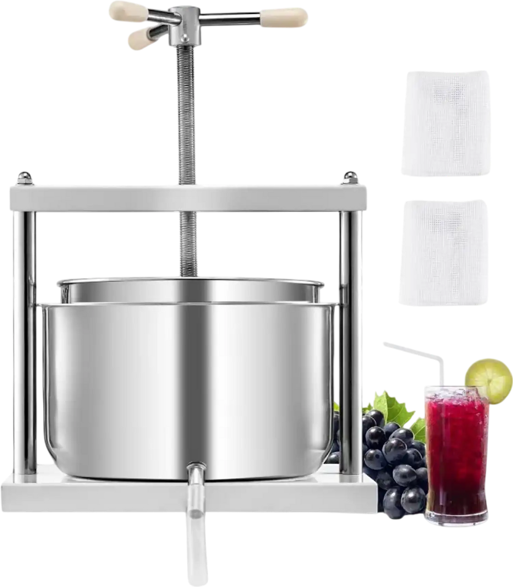 VEVOR 3.17 Gal/12L Fruit Wine Press, 2 Stainless Steel Barrels, Manual Juice Maker, Cider Apple Grape Tincture Honey Olive Oil Making Press with Triangular Handle for Outdoor Kitchen Home