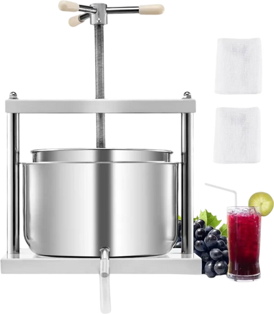 VEVOR 3.17 Gal/12L Fruit Wine Press, 2 Stainless Steel Barrels, Manual Juice Maker, Cider Apple Grape Tincture Honey Olive Oil Making Press with Triangular Handle for Outdoor Kitchen Home