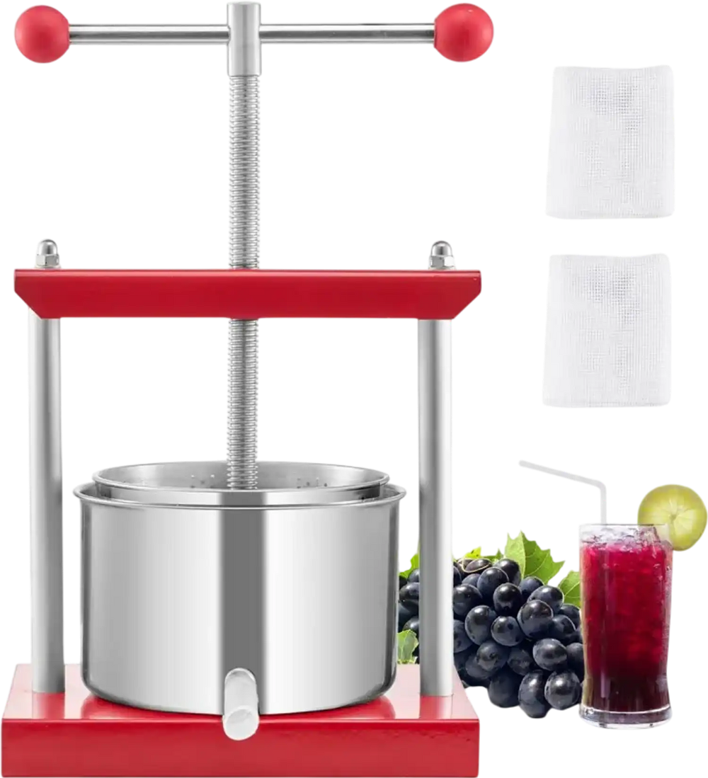 VEVOR 0.8 Gal/3L Fruit Wine Press, 2 Stainless Steel Barrels, Manual Juice Maker, Cider Apple Grape Tincture Honey Olive Oil Making Press with T-Handle for Outdoor Kitchen Home
