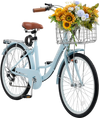 VEVOR Cruiser Bike, 7-Speed, 26-Inch Light Blue Beach Cruiser Bike with Large Capacity Basket and Rear Rack, Secure & Sturdy Cruiser Bike with Adjustable Seat, Fits for Cycling, Exercise & Shopping