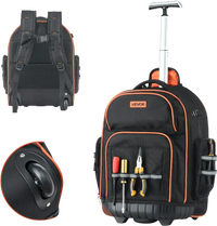VEVOR Rolling Tool Backpack, 110 lbs Load Capacity, 45 Pockets Heavy Duty Roller Tool Bag on Wheels, Adjustable Telescoping Handle & Stable Base, Toolbag Organizers for Construction, Mechanic