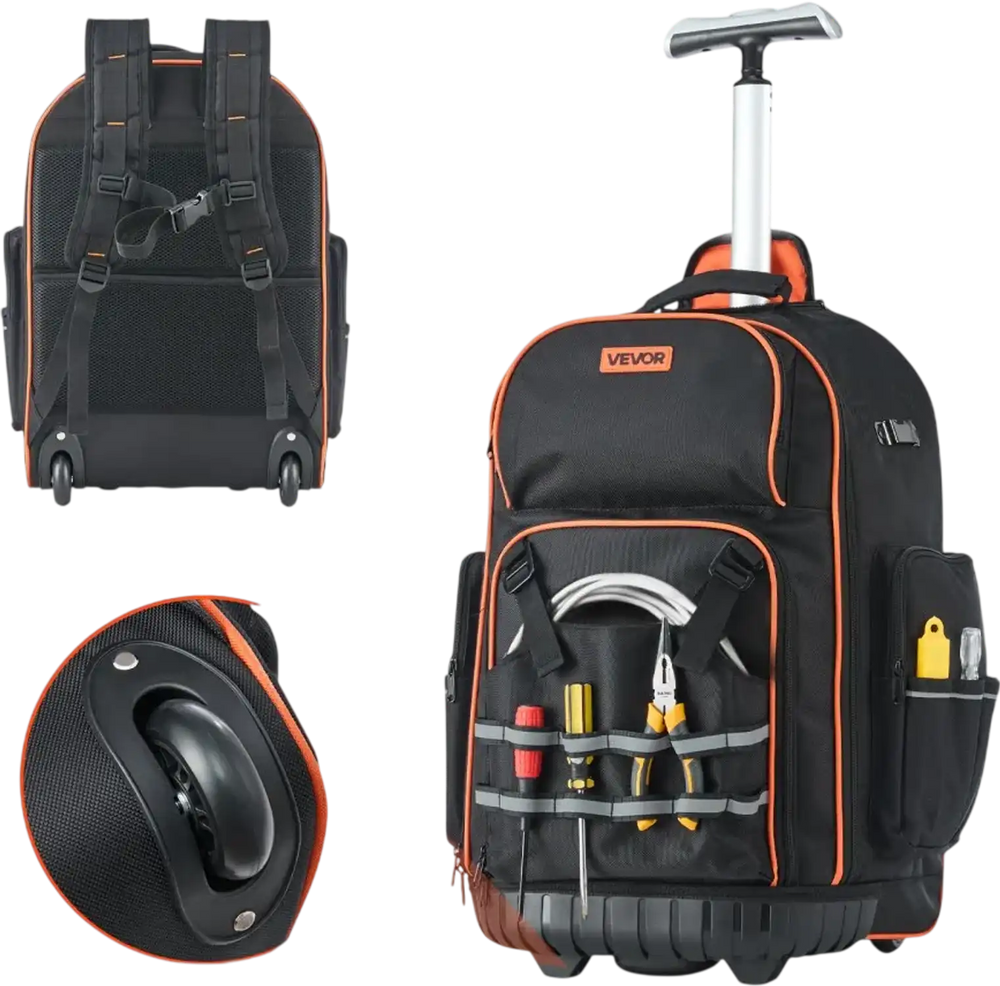 VEVOR Rolling Tool Backpack, 110 lbs Load Capacity, 72 Pockets Heavy Duty Roller Tool Bag on Wheels, Adjustable Telescoping Handle & Stable Base, Toolbag Organizers for Construction, Mechanic