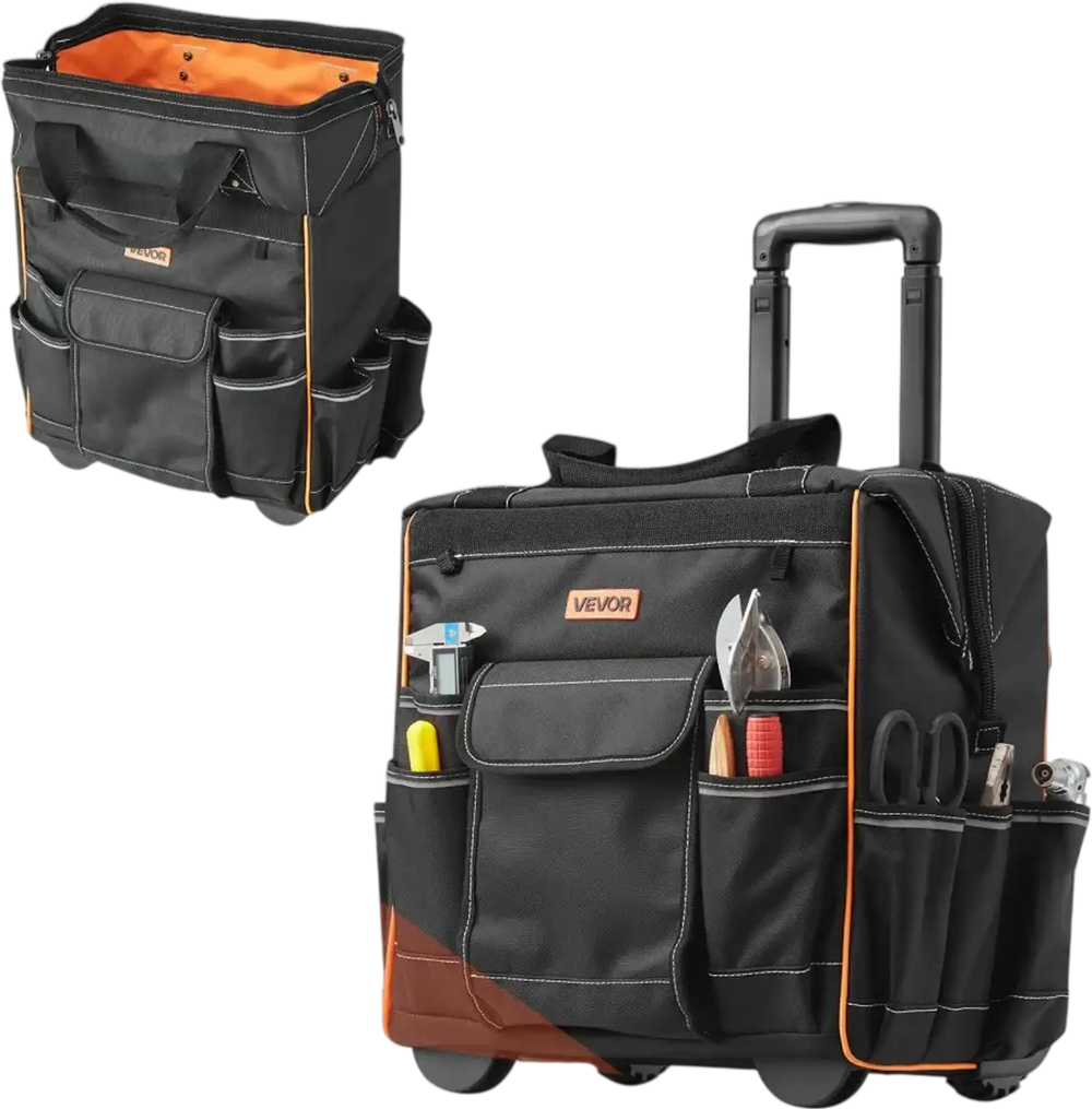VEVOR Rolling Tool Bag, 110 lbs Load Capacity, 25 Pockets Heavy Duty Roller Tool Bag on Wheels, Adjustable Telescoping Handle & Stable Base, Toolbag Organizers with Wheels for Construction, Mechanic