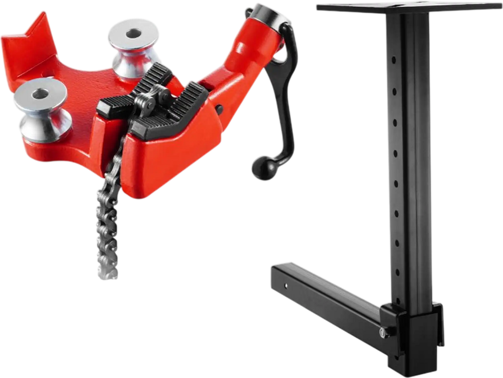 VEVOR Heavy-Duty Pipe Chain Vise, 1/8" - 5" Pipe Capacity, 26" Rugged Chain & Cast Iron Base, Hitch Mount Vise Plate Holder With Adjustable Height - Fits 2 inch x 2 inch Receiver