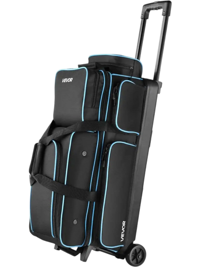 Vevor Bowling Bag 3 Ball Double Roller with Wheels Shoe Compartment New
